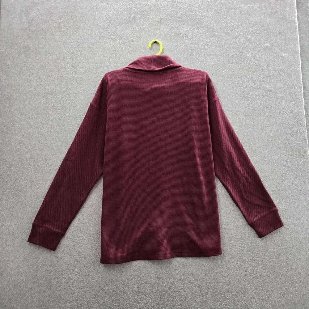 Lands'‎ End Women Shirt XL Burgundy Long-Sleeve Waffle Funnel Neck NWT